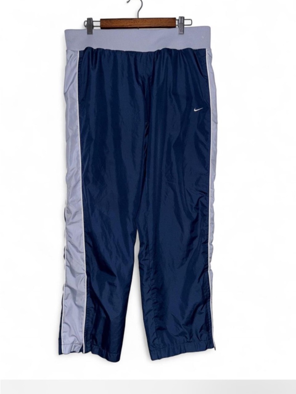 Vintage Nike Y2K Track Pants Navy Blue with Light Blue Side Stripe